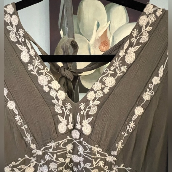 Baltic Born Floral Santa Fe Embroidered Boho Gauzy Maxi Dress Size Large - Picture 2 of 3